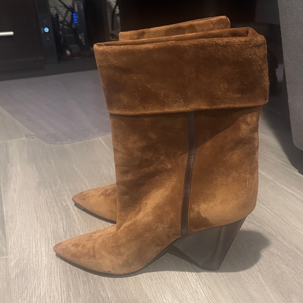 Saint Laurent Tan Suede Heeled Boots